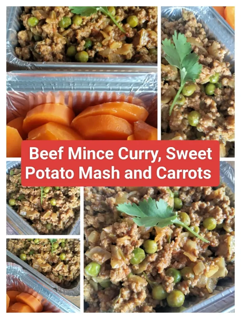 Beef Mince Curry, Sweet Potato Mash and Carrots
