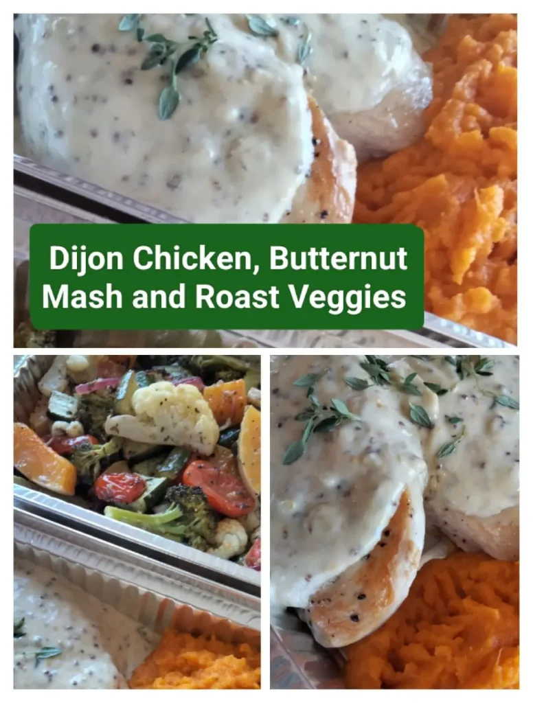Dijon Chicken, Butternut Mash and Roast Veggies
