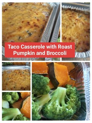 Taco Casserole with Roast Pumpkin and Broccoli