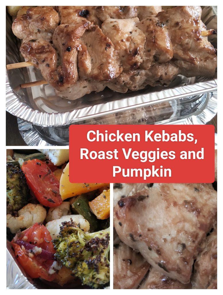 Grilled Chicken Kebabs, Oven-Roast Veggies and Pumpkin